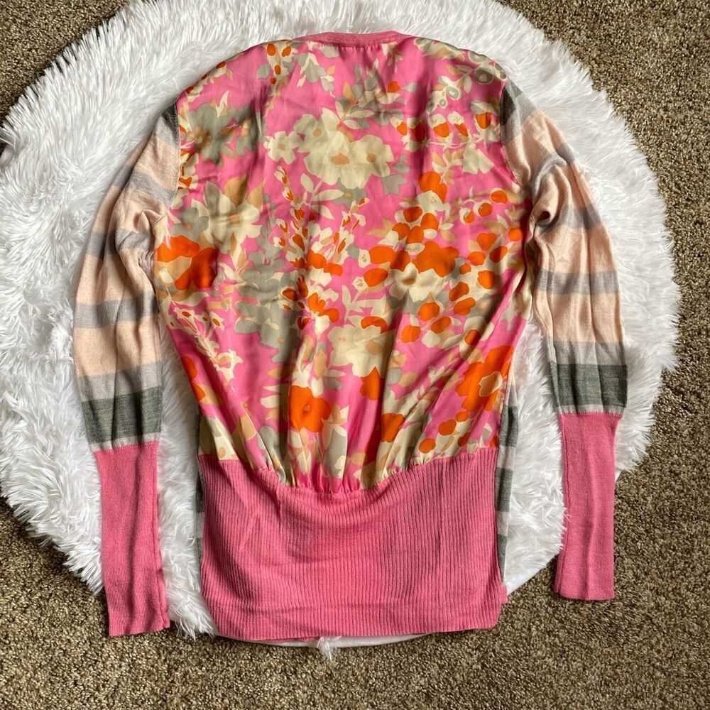 Clements Ribeiro Open Front Sweater Wool Blend Pink Floral Womens Size Small - Picture 1 of 10